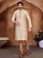 Cream Jacquard Silk Kurta Pajama